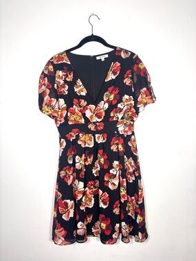 Madewell Black Mini Dress with Red, Pink & Cream Floral Print